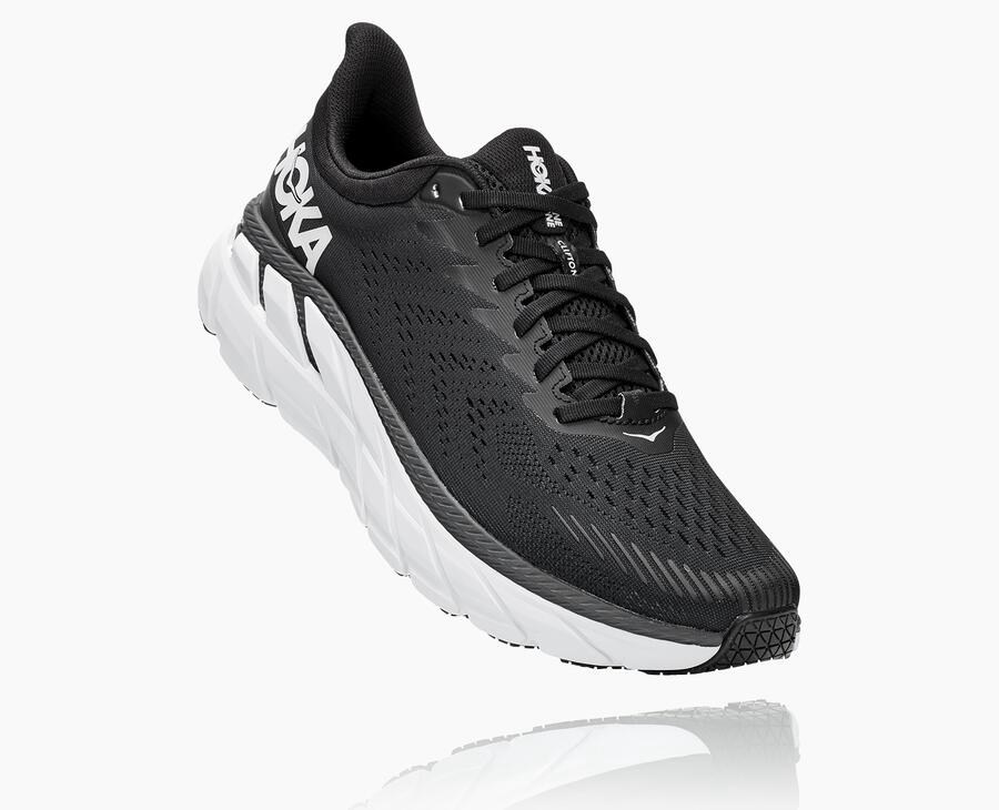 Hoka One One Clifton 7 - Men Running Shoes - Black/White,Australia SMH-251679